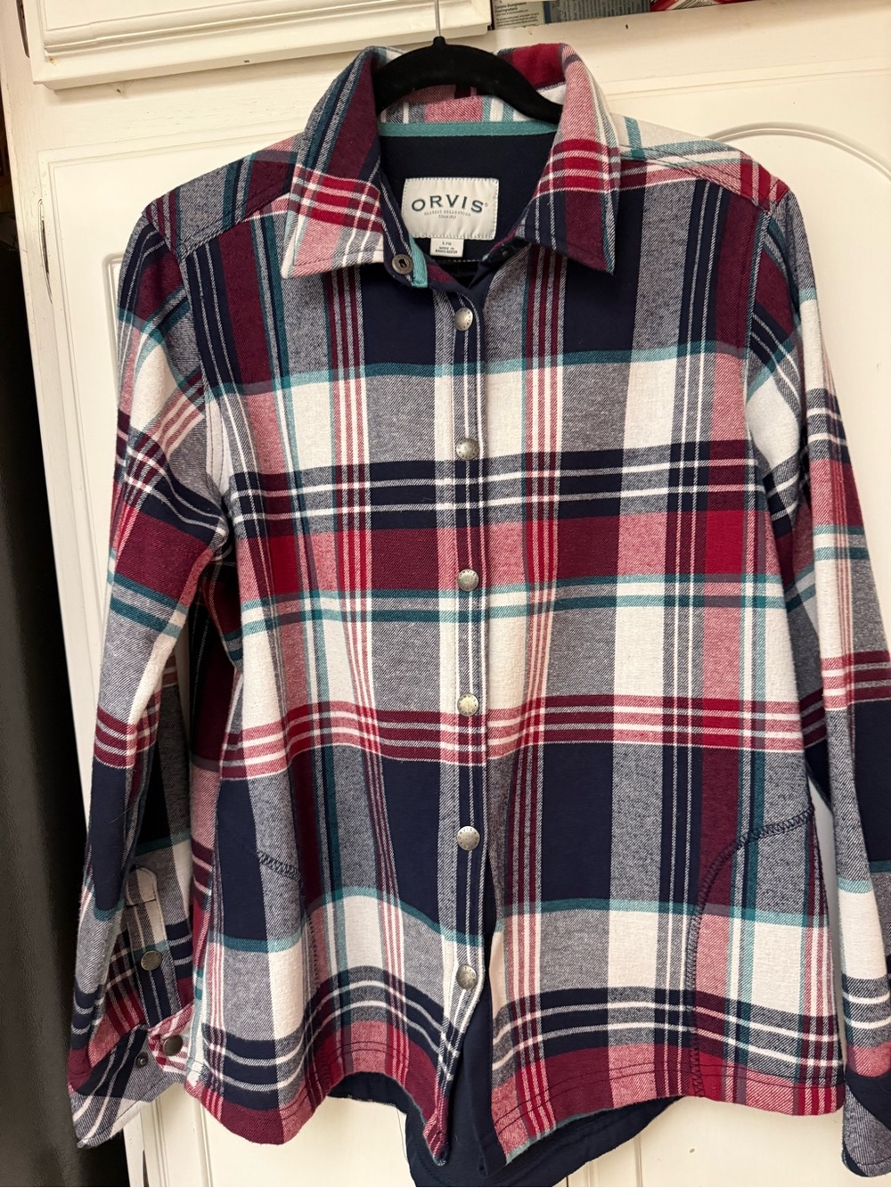 Orvis Navy, Burgundy & Teal Plaid Snap-Front Shirt